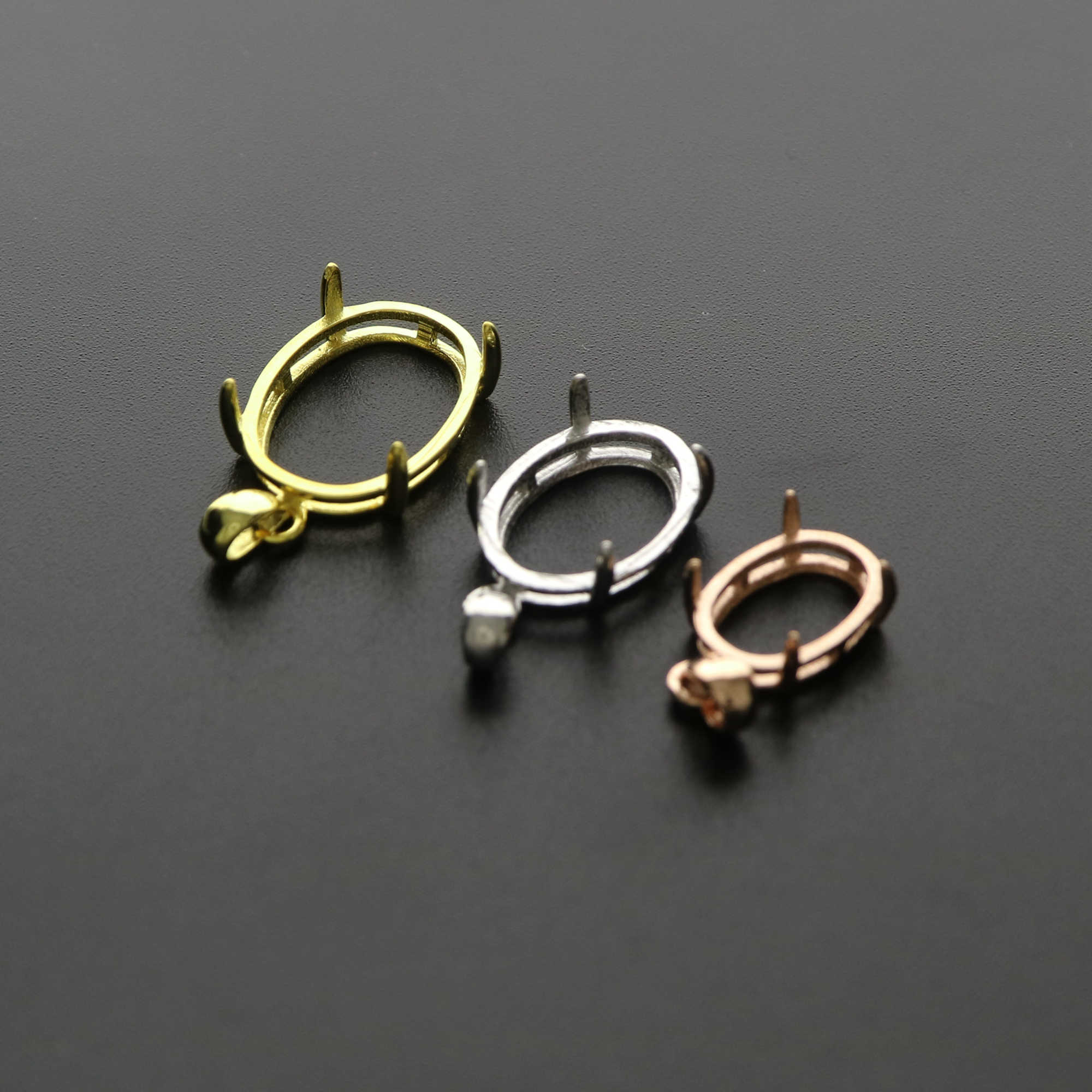 1Pcs Multiple Sizes Solid 925 Sterling Silver Oval Cabochon Bezel Prong Settings DIY Gemstone Pendant Rose Gold Plated 1421105 - Click Image to Close